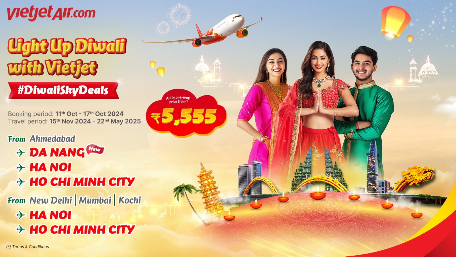 VietJet Announces Special Diwali Sky Offers with Fares Starting at INR 5,555 for Indian Travelers